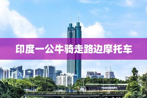 印度一公牛骑走路边摩托车